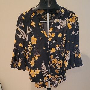 INC Floral Black and Yellow Women's Top